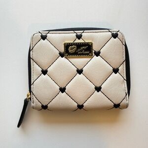 Luv Betsey by Betsey Johnson Cream Quilted Heart Zip Around Wallet Gold Logo